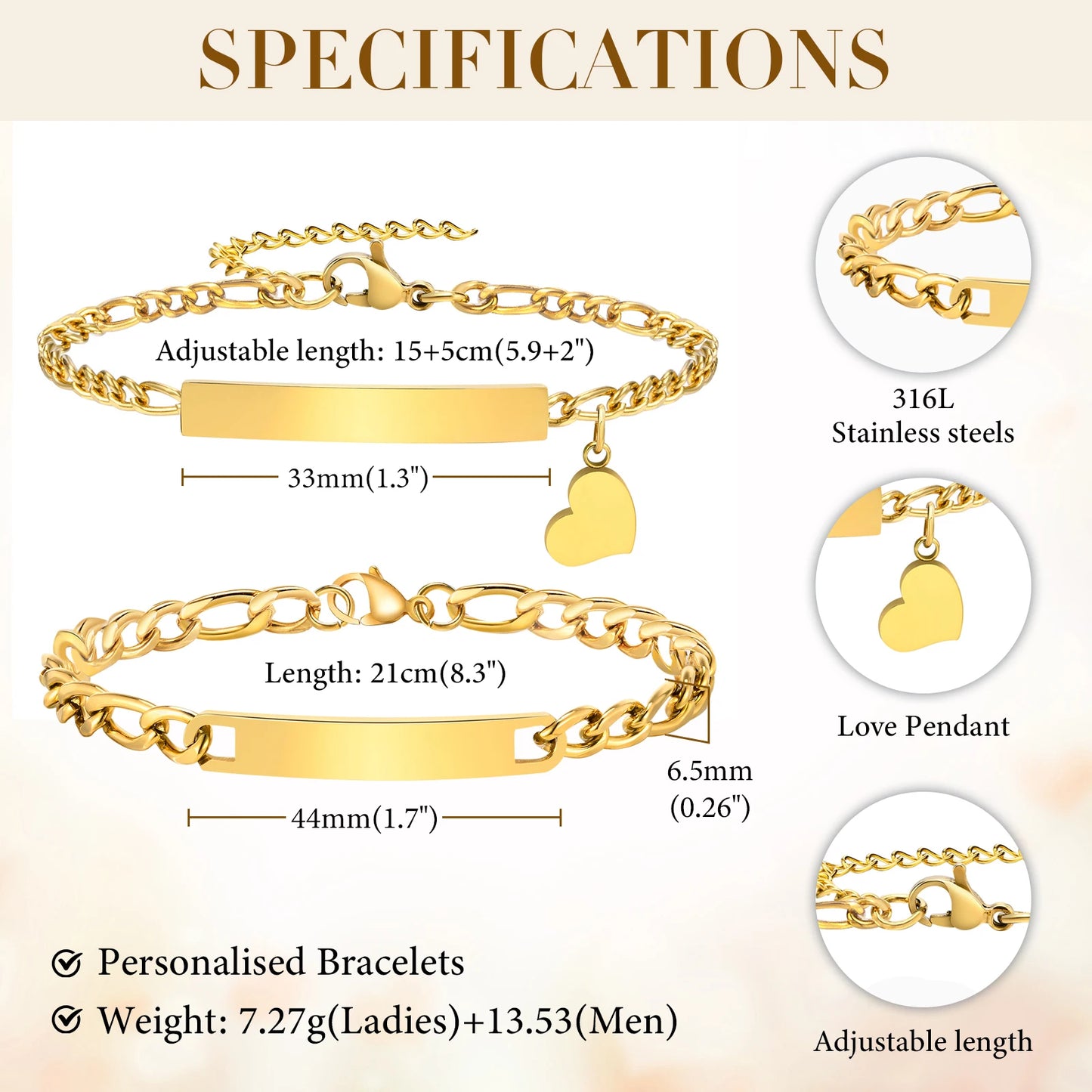 Custom Stainless Steel Couple Bracelet Set