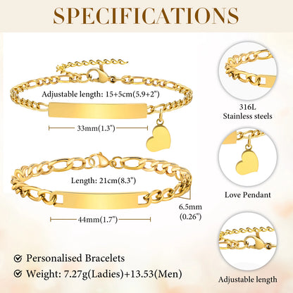 Custom Stainless Steel Couple Bracelet Set