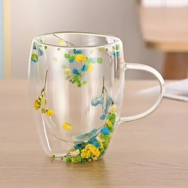 Daisy Flower Pattern Glass Mug