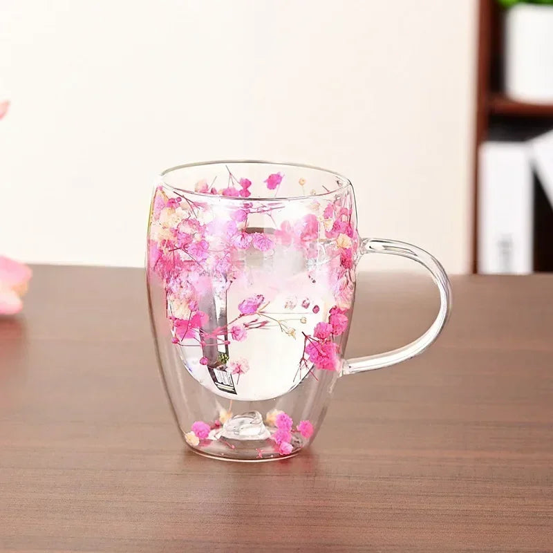 Daisy Flower Pattern Glass Mug
