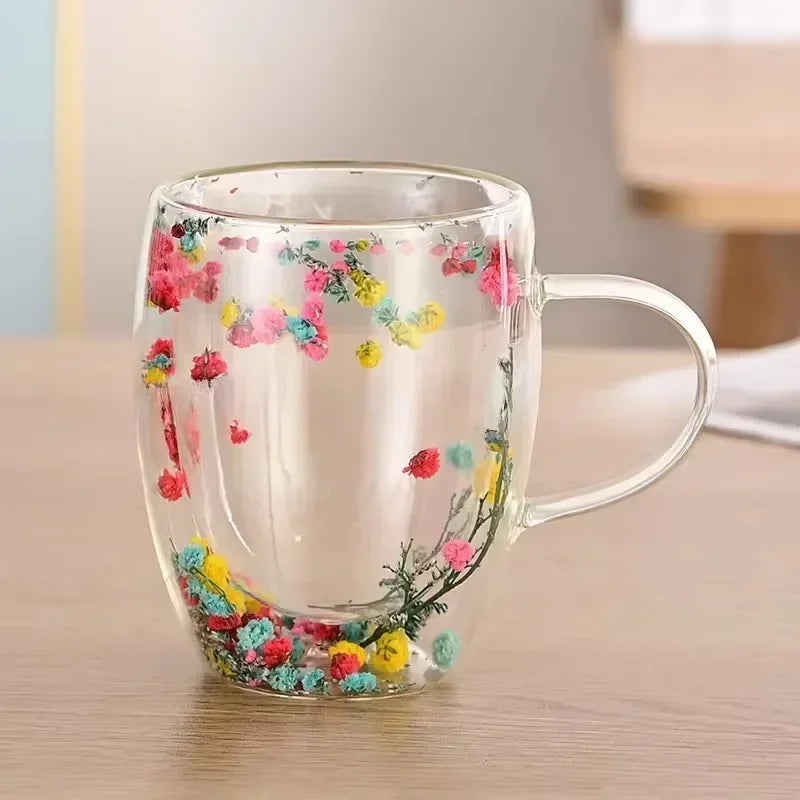 Daisy Flower Pattern Glass Mug