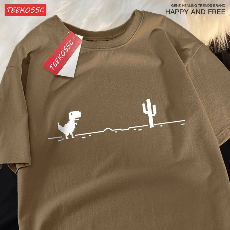 Half Sleeve Dinosaur Print Cotton Hip Hop Shirt