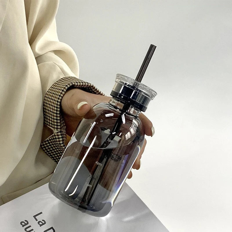 Outdoor Double Cover Drinking Glass Bottle