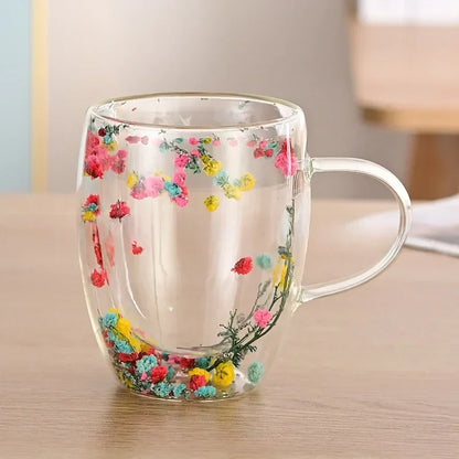 Dried Flower Double Wall Glass Mug