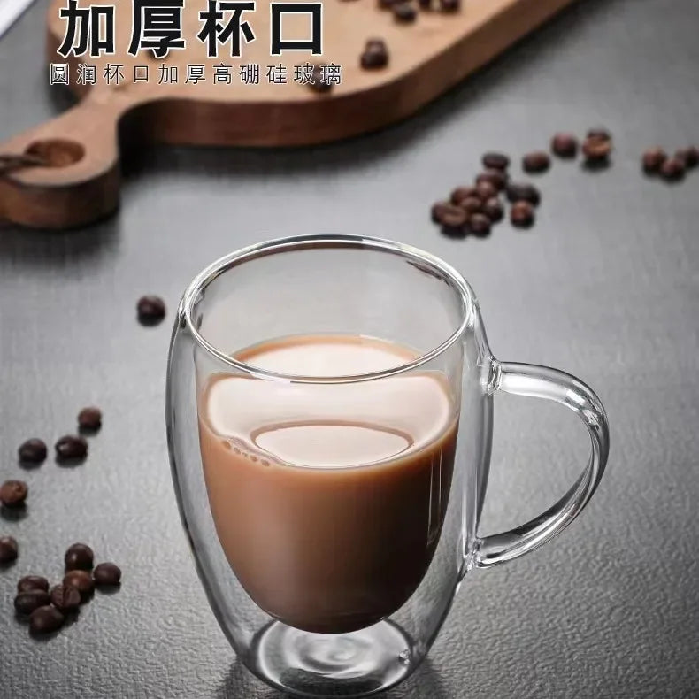 Double Wall Heat Insulation Handle Glass Cup