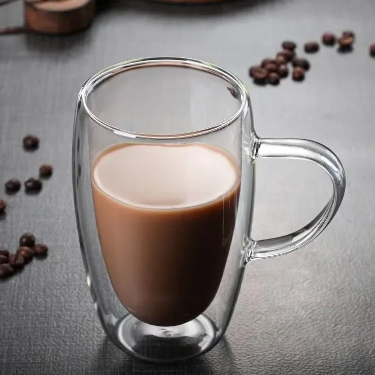 Double Wall Heat Insulation Handle Glass Cup