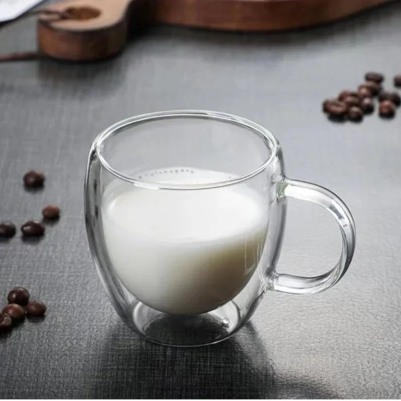 Double Wall Heat Insulation Handle Glass Cup