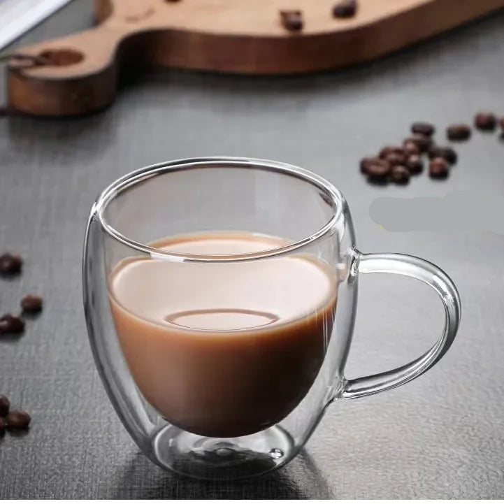 Double Wall Heat Insulation Handle Glass Cup