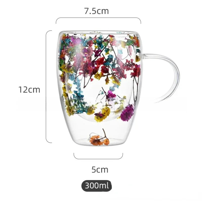 Dried Flower Double Wall Glass Mug