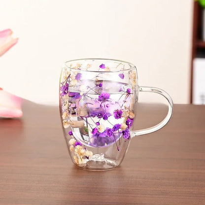 Dried Flower Double Wall Glass Mug