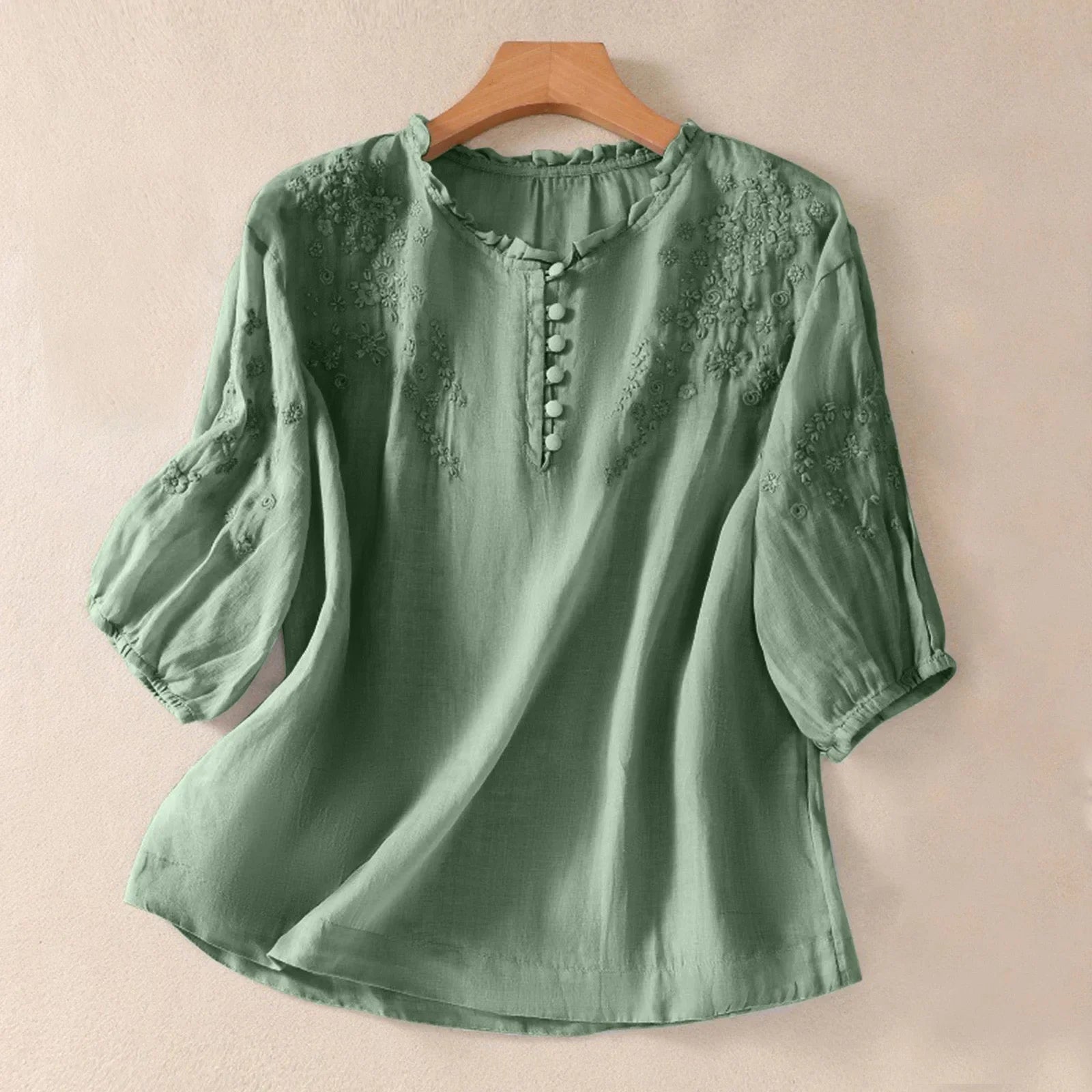 Embroidered Cotton Linen Women's Long Sleeve Tops