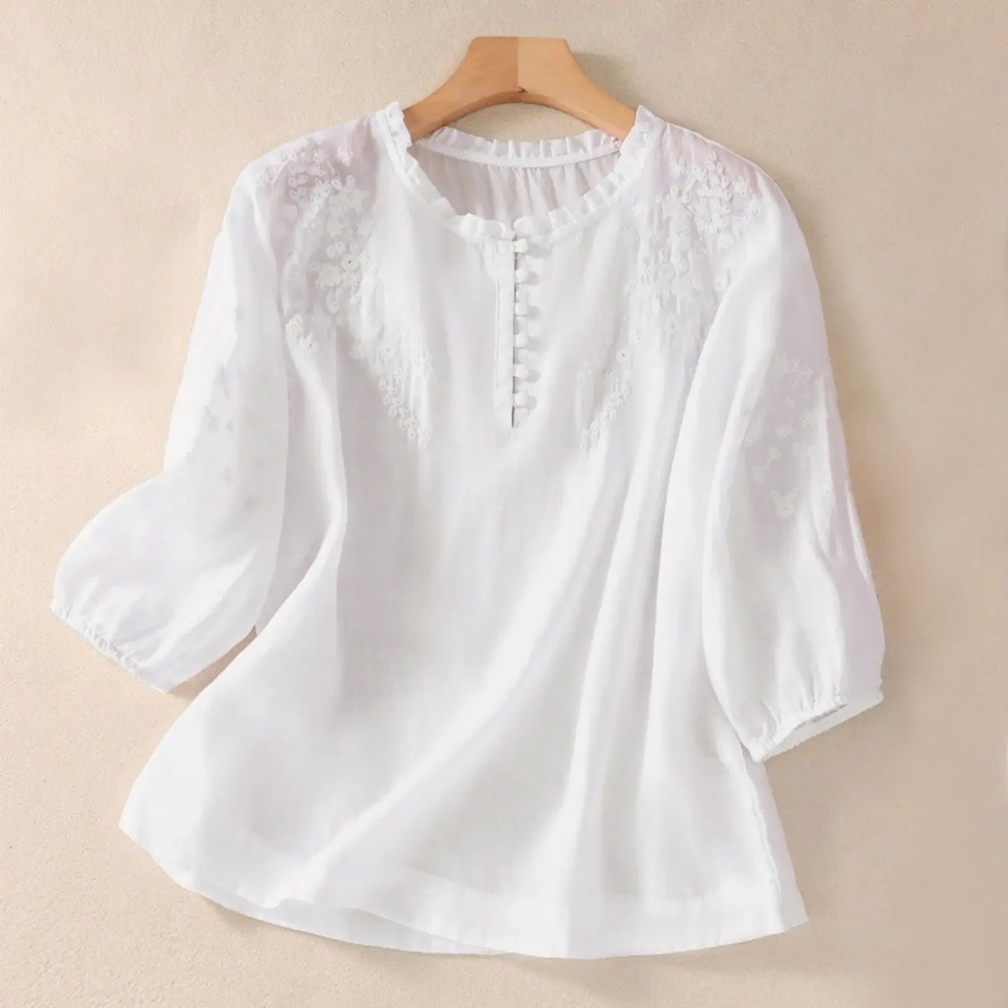 Embroidered Cotton Linen Women's Long Sleeve Tops