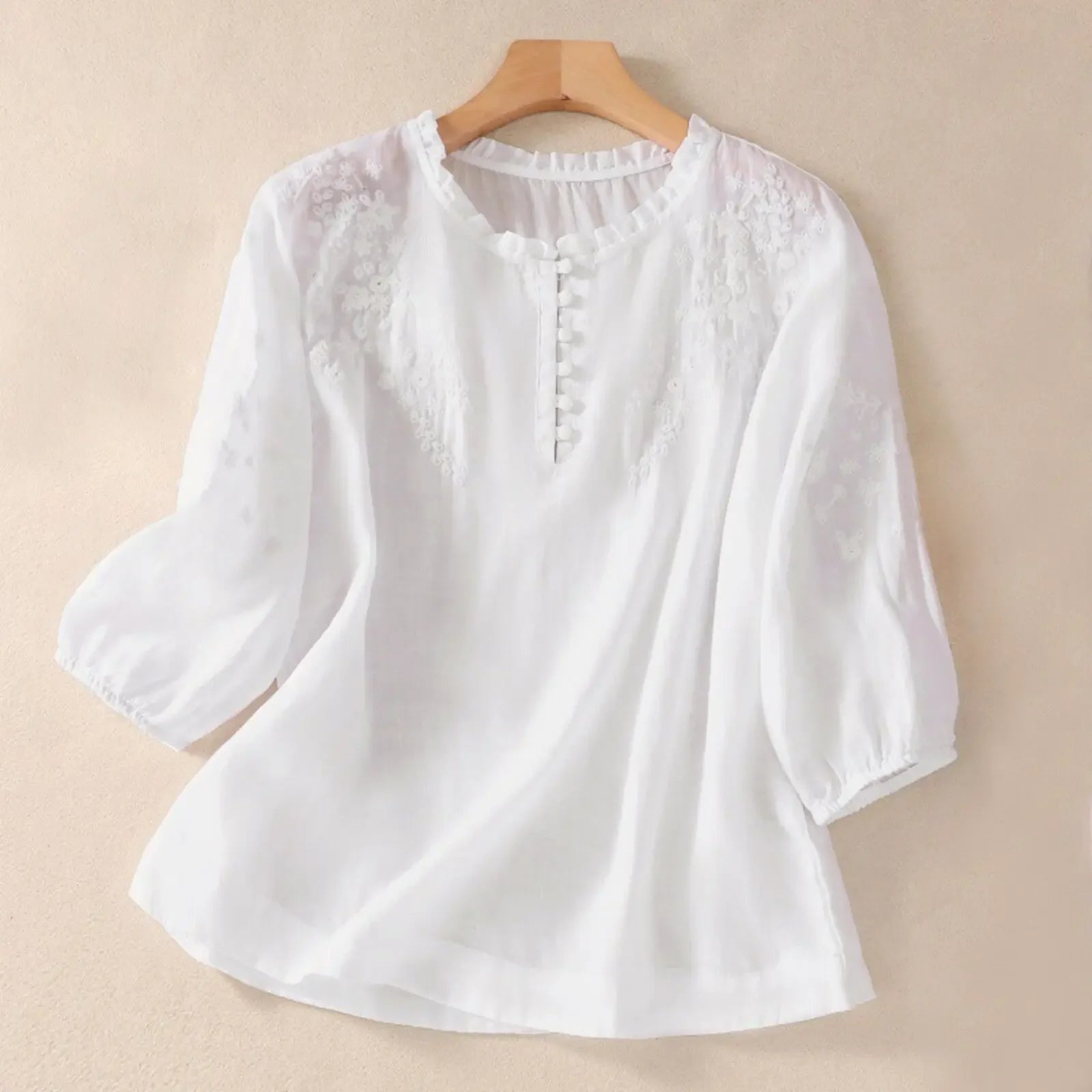 Embroidered Cotton Linen Women's Long Sleeve Tops