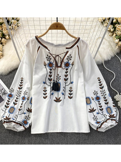 Ethnic Retro Loose Embroidered Spring Blouse