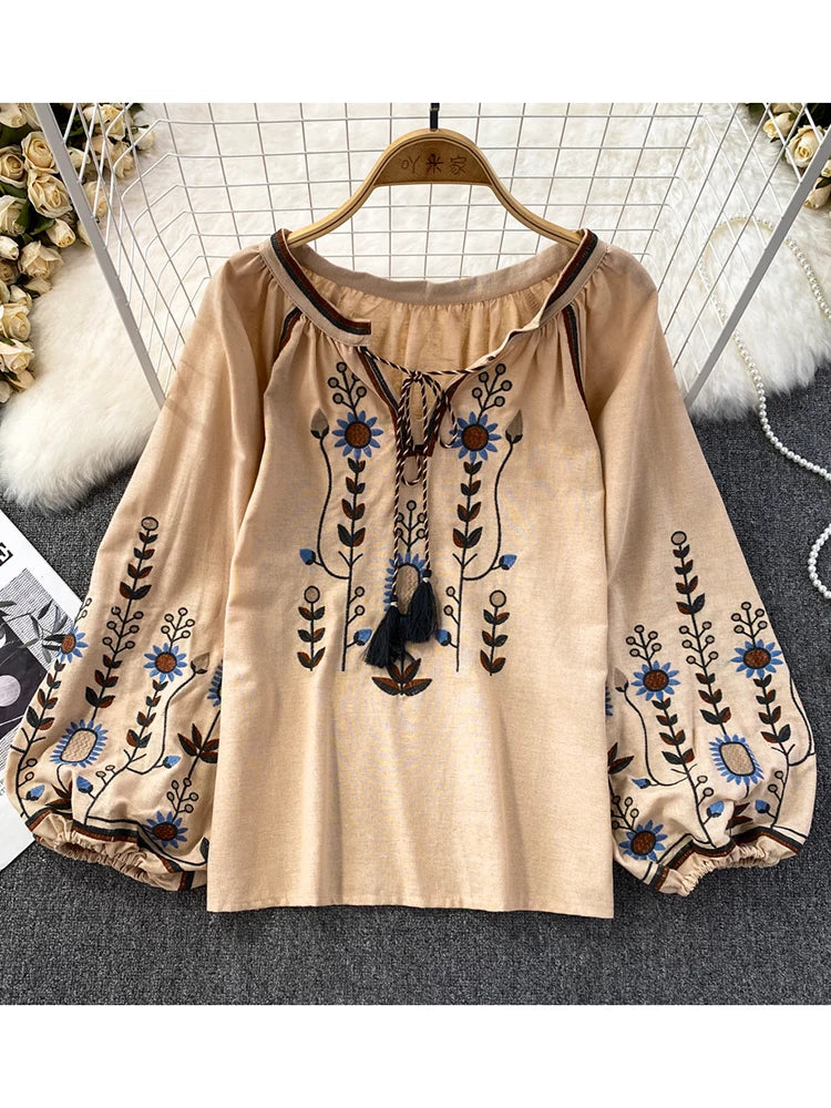 Ethnic Retro Loose Embroidered Spring Blouse