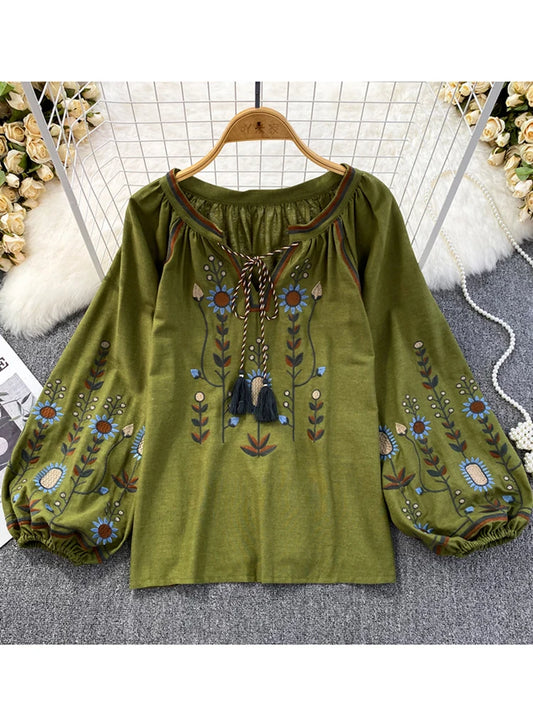 Ethnic Retro Loose Embroidered Spring Blouse