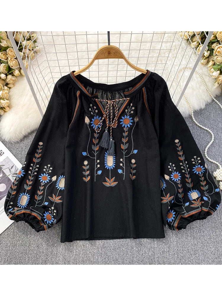Ethnic Retro Loose Embroidered Spring Blouse