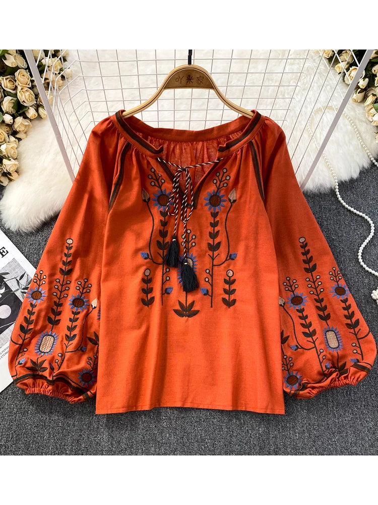 Ethnic Retro Loose Embroidered Spring Blouse