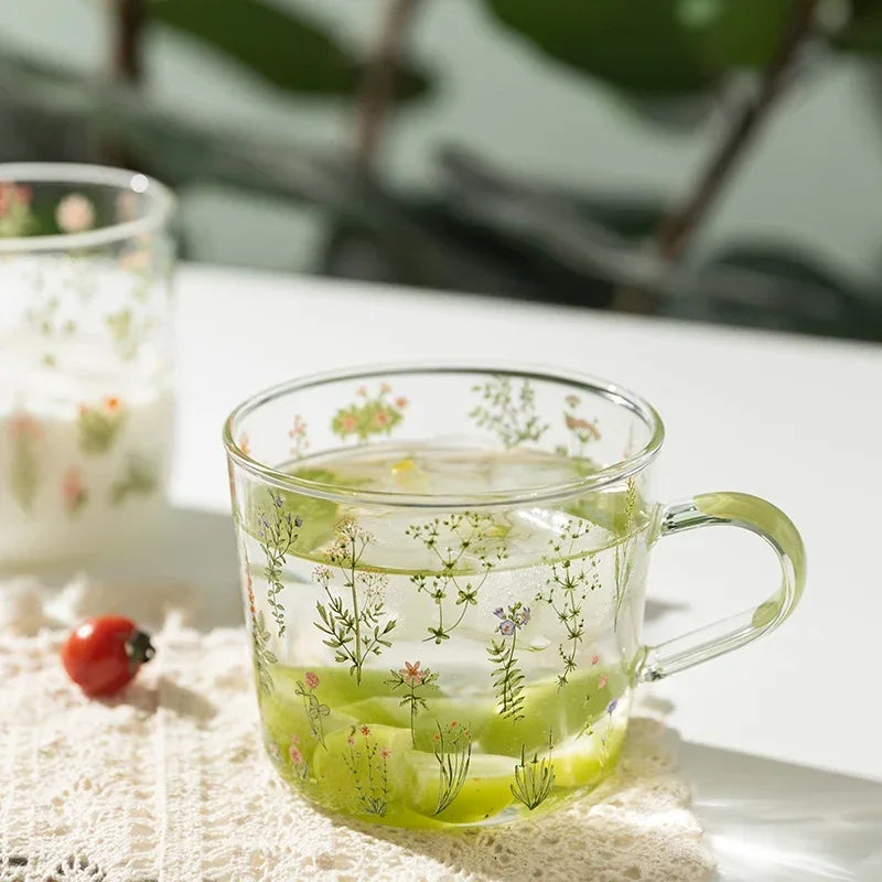Floral Print Borosilicate Glass Mug Drinkware