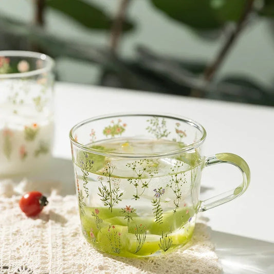 Floral Print Borosilicate Glass Mug Drinkware