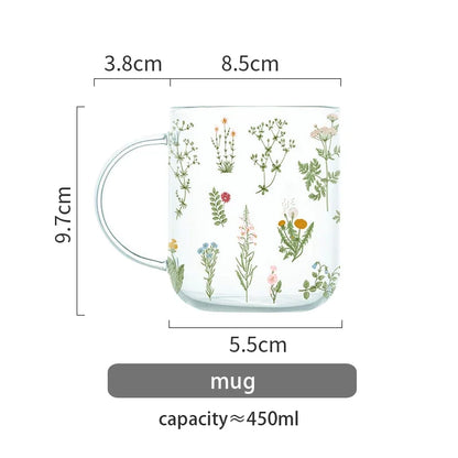 Floral Print Borosilicate Glass Mug Drinkware