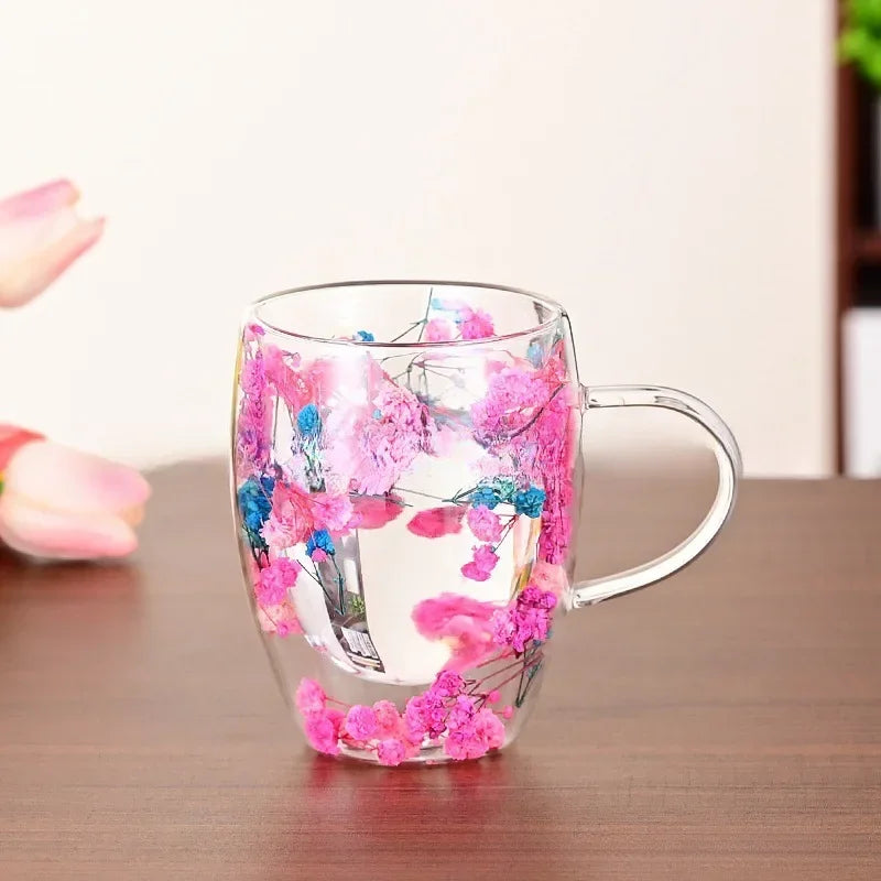 Dried Flower Double Wall Glass Mug