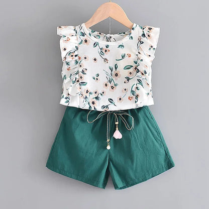 2pcs Flower Print Baby Sleeveless Dress