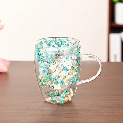 Dried Flower Double Wall Glass Mug