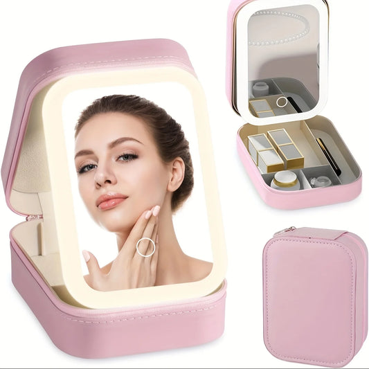 Foldable LED Makeup Mirror With Box Organizer