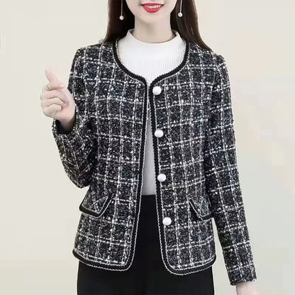 Fragrant Printed Plaid Button Pocket Cardigan Jackets