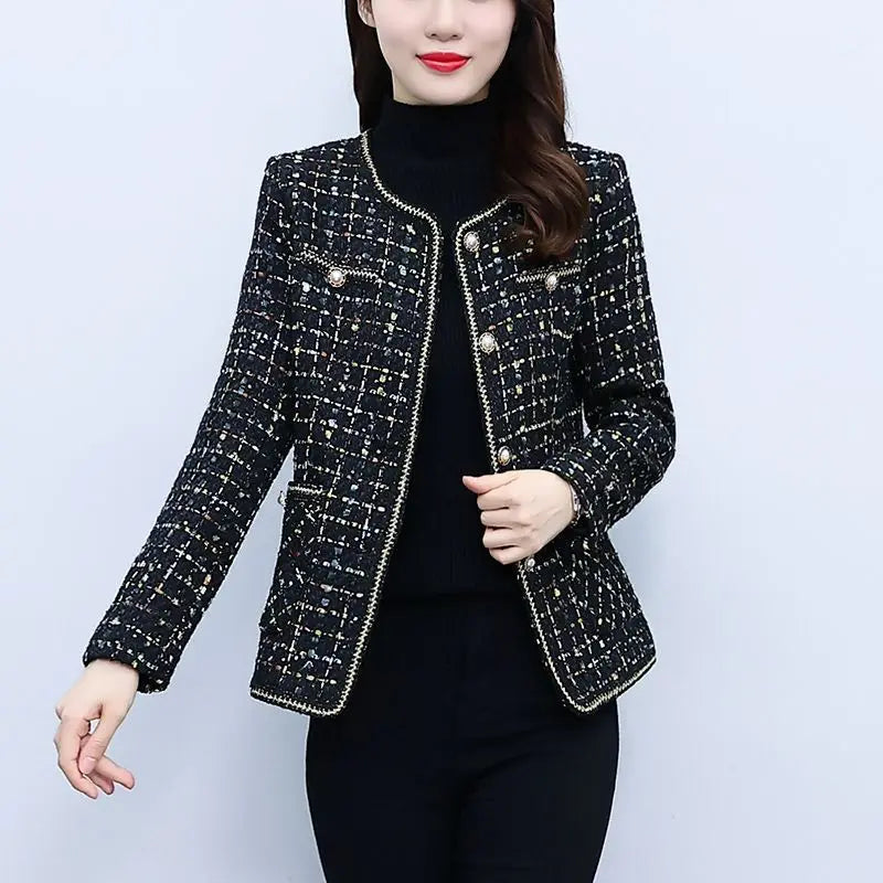 Fragrant Printed Plaid Button Pocket Cardigan Jackets