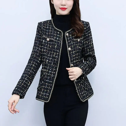 Fragrant Printed Plaid Button Pocket Cardigan Jackets