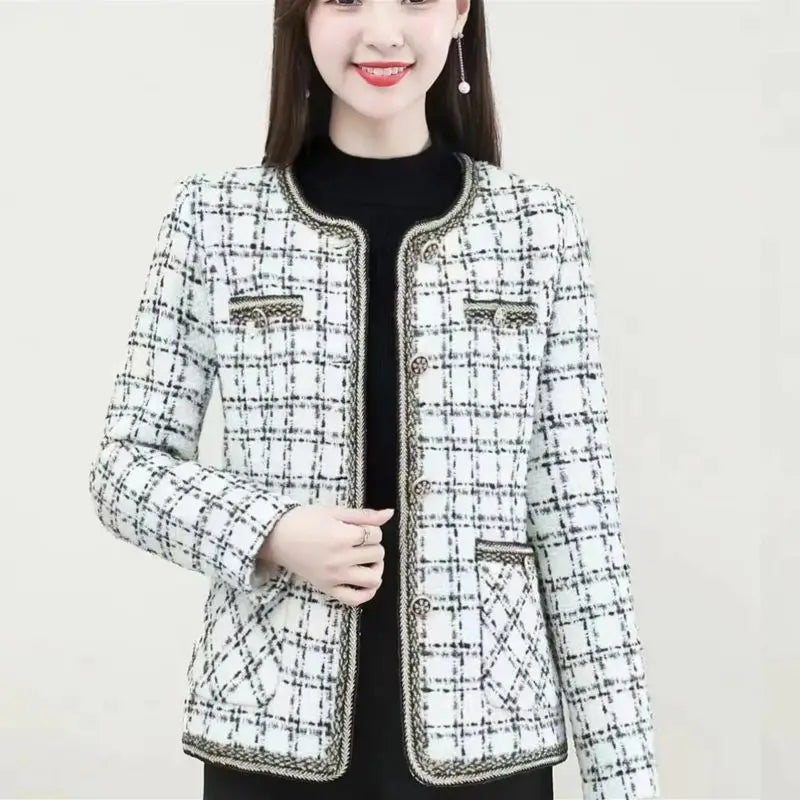 Fragrant Printed Plaid Button Pocket Cardigan Jackets