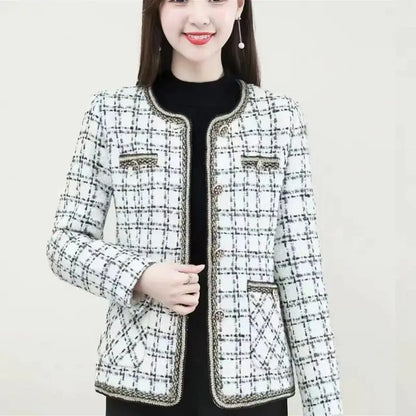 Fragrant Printed Plaid Button Pocket Cardigan Jackets