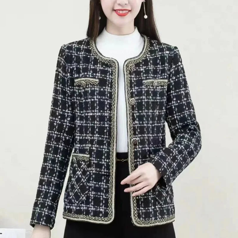 Fragrant Printed Plaid Button Pocket Cardigan Jackets