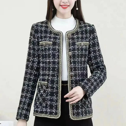 Fragrant Printed Plaid Button Pocket Cardigan Jackets