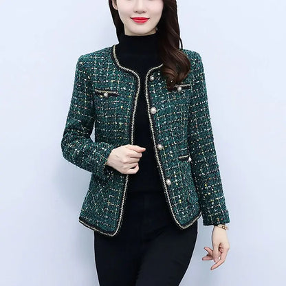 Fragrant Printed Plaid Button Pocket Cardigan Jackets