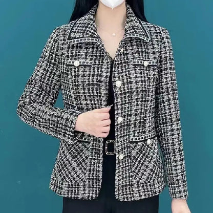 Fragrant Printed Plaid Button Pocket Cardigan Jackets