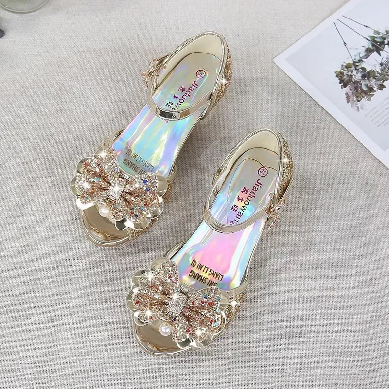 Girl's Leather Bow High Heel Butterfly Knot Sandals