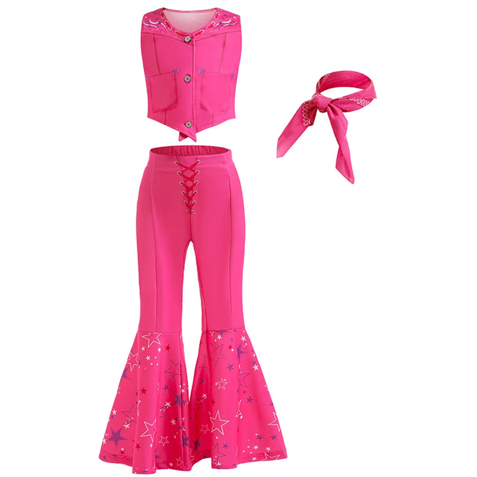 Girl's 3pcs Sleeveless Solid Color Clothes Outfit