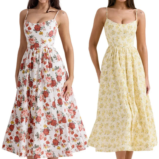 Girl's Open Back Maxi Long Printed Dress