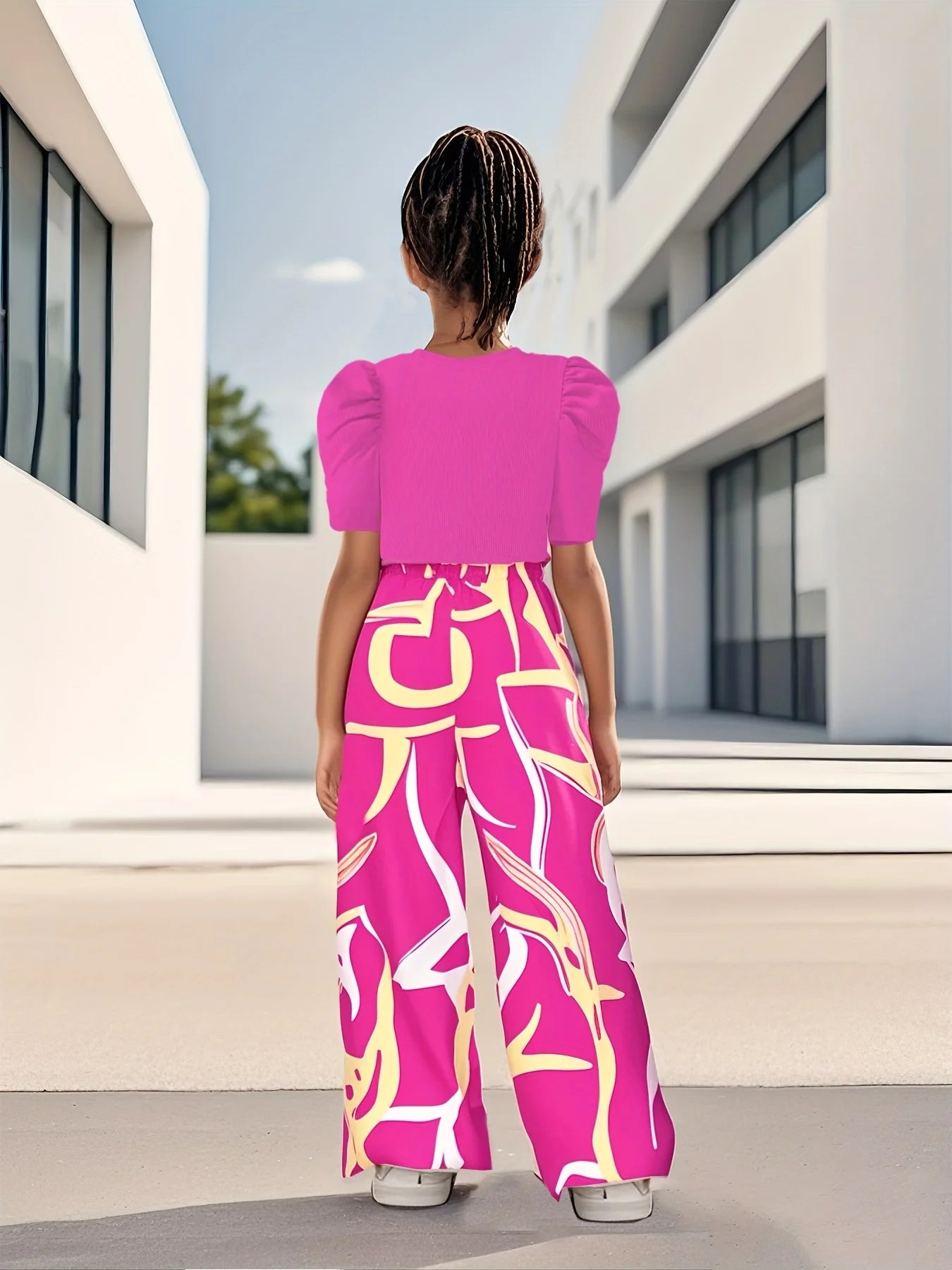 Girl's Puff Sleeve Summer Floral Leg Pant Set