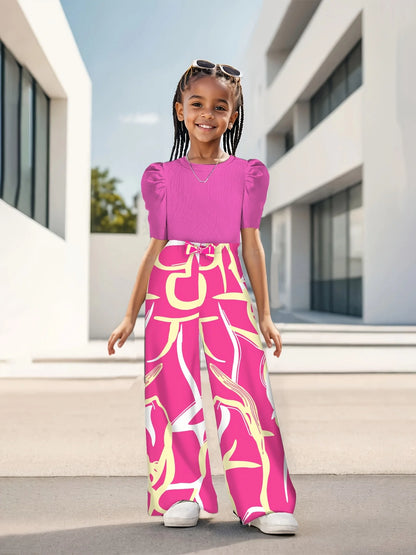 Girl's Puff Sleeve Summer Floral Leg Pant Set
