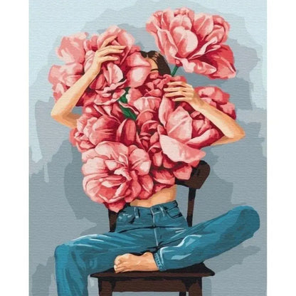 Abstract Diy Girls Shape Flowers Canvas Wall Art