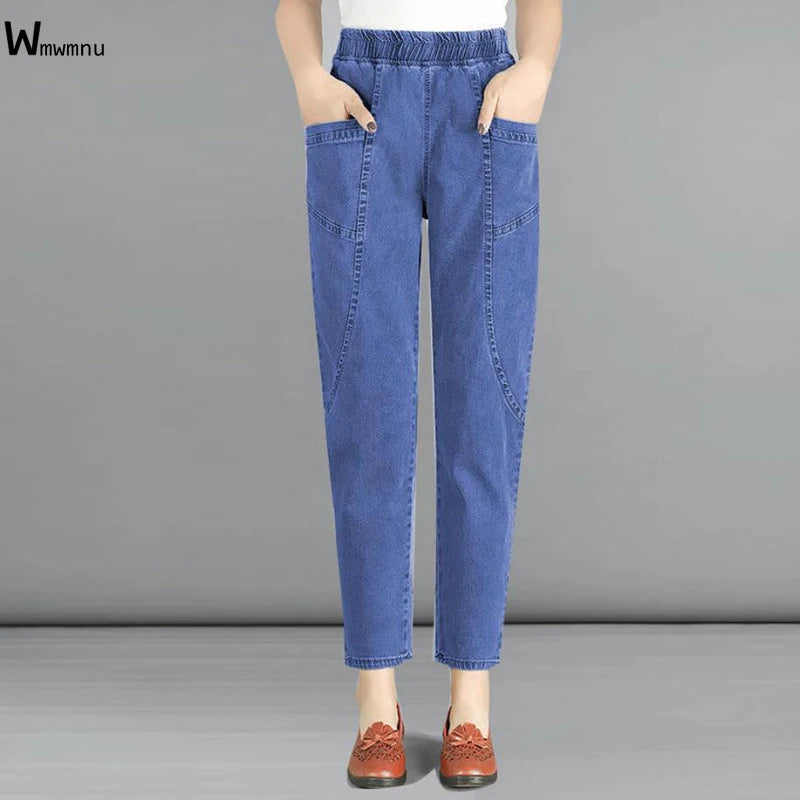 Plus Size Vintage Denim Ankle-Length Harem Pants