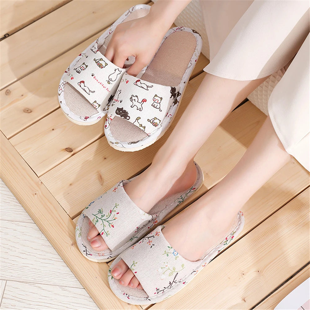 Floral Linen Home Slippers for Women and Couples