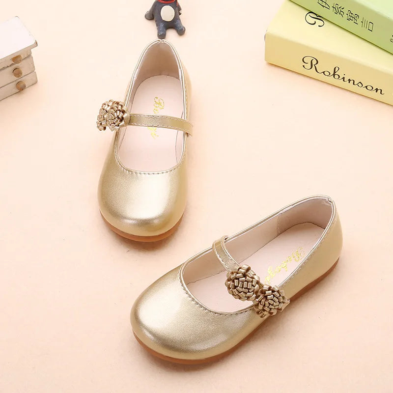 PU Leather Floral Charm Girl's Shoes