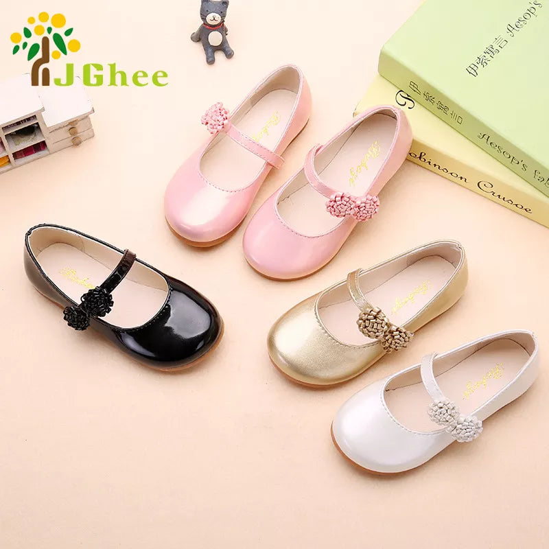 PU Leather Floral Charm Girl's Shoes