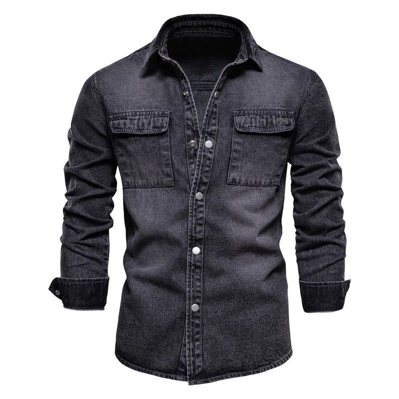 Chemises en denim pour hommes à manches longues 100 % coton