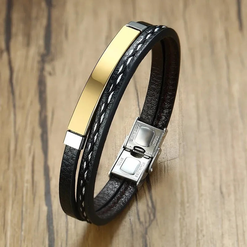 Bracelet de maroquinerie pour hommes en acier inoxydable